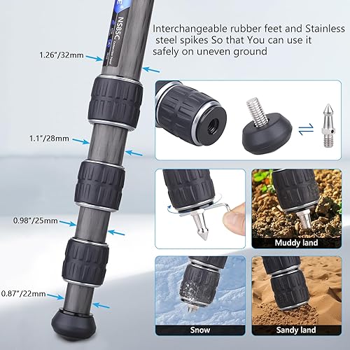 Miniatura 4 de Trípode de fibra de carbono ligero de diseño compacto Columna central de forma especial portátil Soporte de cámara de viaje de carbono resistente