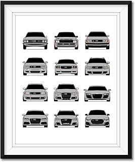 Audi Generations Inspired Poster Print Wall Art Handmade Decor of the History and Evolution of the Auto Union (100, Quattro, URS4, RS2, TT, RS4, RS6, R8, RS7, RS3, and RS5) (Unframed)