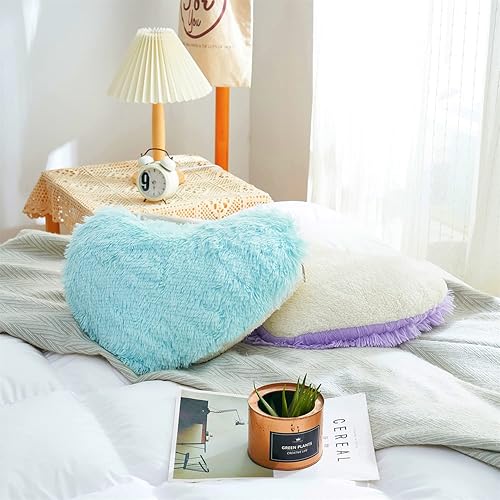 Vista 15 de MOOWOO Almohada de corazón esponjosa, almohada de piel sintética, felpa sherpa, cojín suave y bonito, día de San Valentín, día de Acción de Gracias