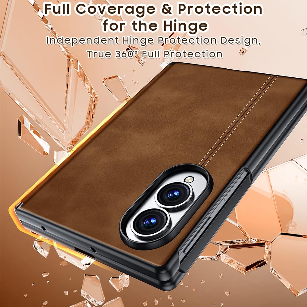 NINKI Custodia in pelle per Samsung Galaxy Z Fold 8 con protezione per lo schermo della privacy, custodia protettiva con cerniera per fold8 Wide antiurto Texture Custodia in pelle per Fold 8 Marrone