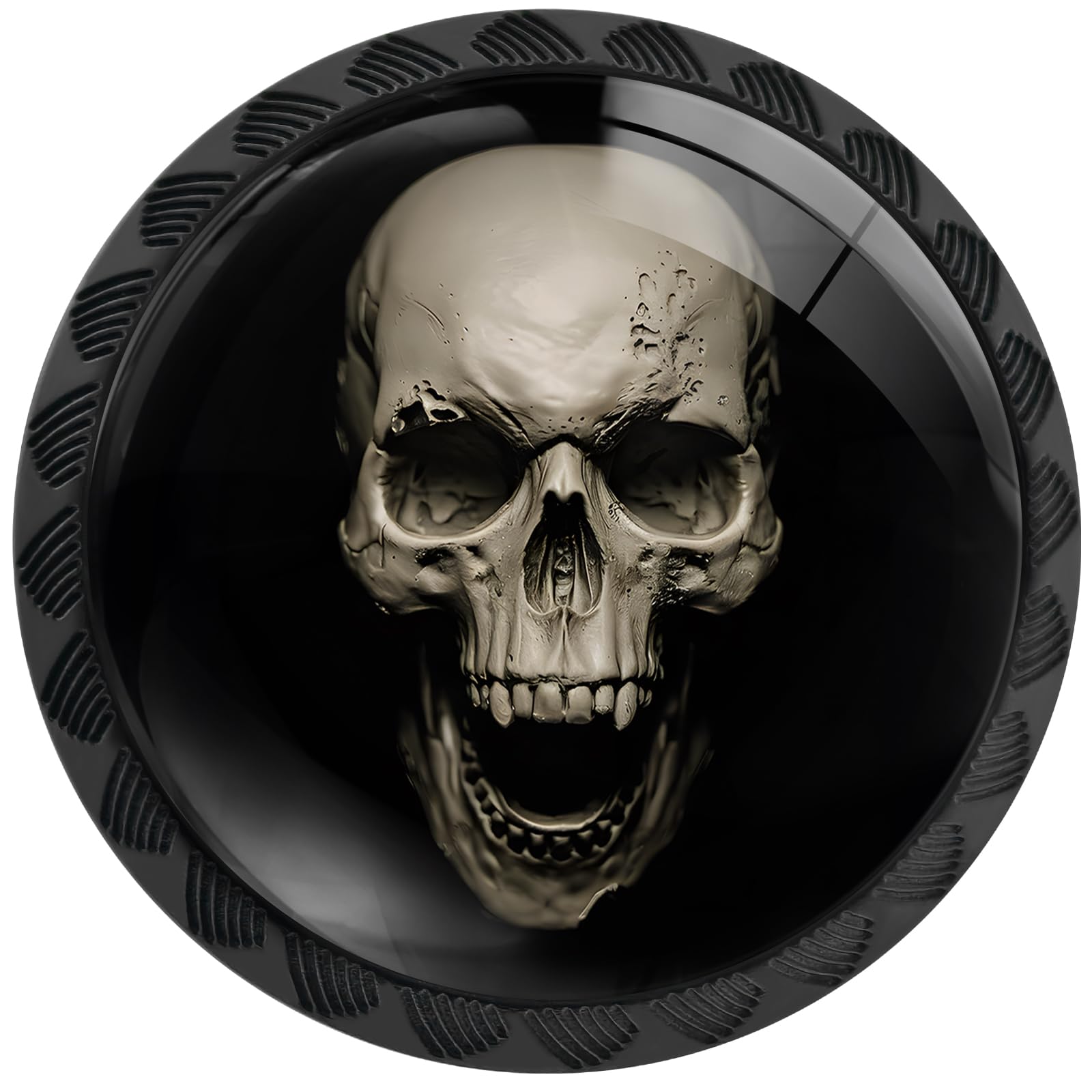Artinhand Skull 4 Pack Cabinet Knobs Round Drawer Pulls Black Dresser Knob Cupboard Door Handles Hardware For Kitchen Bathroom Cabinets