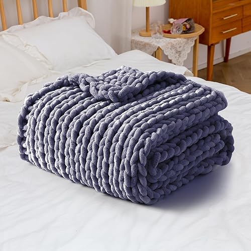 Comtest Manta de punto trenzado grueso hecha a mano, suave, acogedora y abrigada, para sofá y decoración del hogar, color gris, 30 x 30 pulgadas