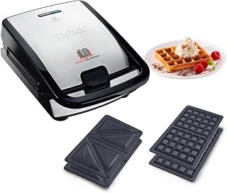 Tefal Waffle Maker and Sandwich Maker, 2 Sets of Plates Included, Easy Storage, Effortless Cleaning, Heat Indicator, Non-Stick Coating, Snack Collection SW852D12