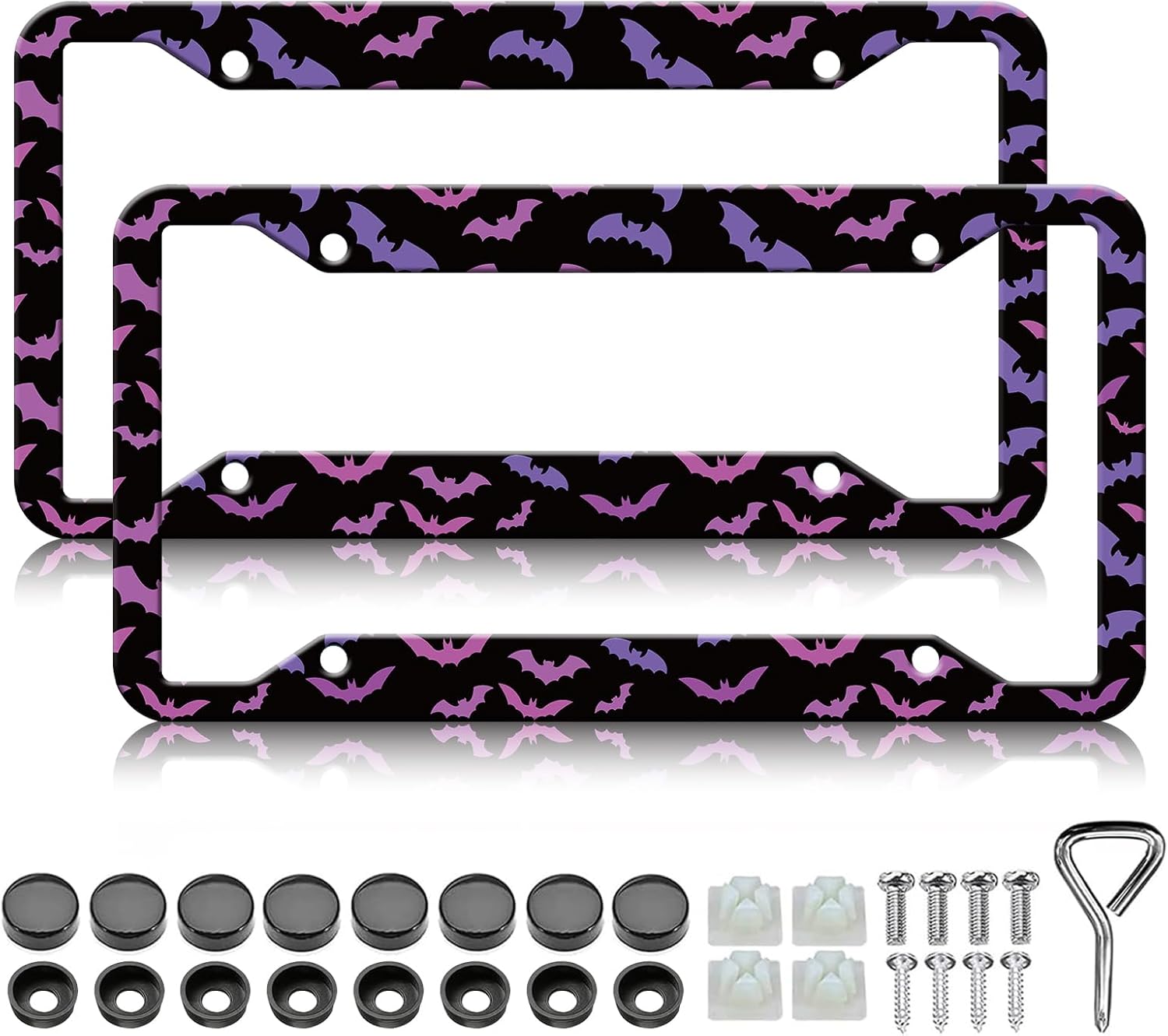 Bat License Plate Frame - 2PCS Purple Bats Funny Aluminium Metal License Plate Holder, Rust-Proof Waterproof Car Decorative Tag Frames