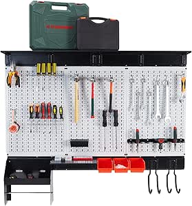 TORACK Pegboard Wall Organizer 4 Ft. Garage Metal Pegboard Organizer Utility Tool Storage Kit With Toolboard Hooks Accessories Wall Mounted Storage Bins Paper Towel Holder Overhead Shelf - View #6