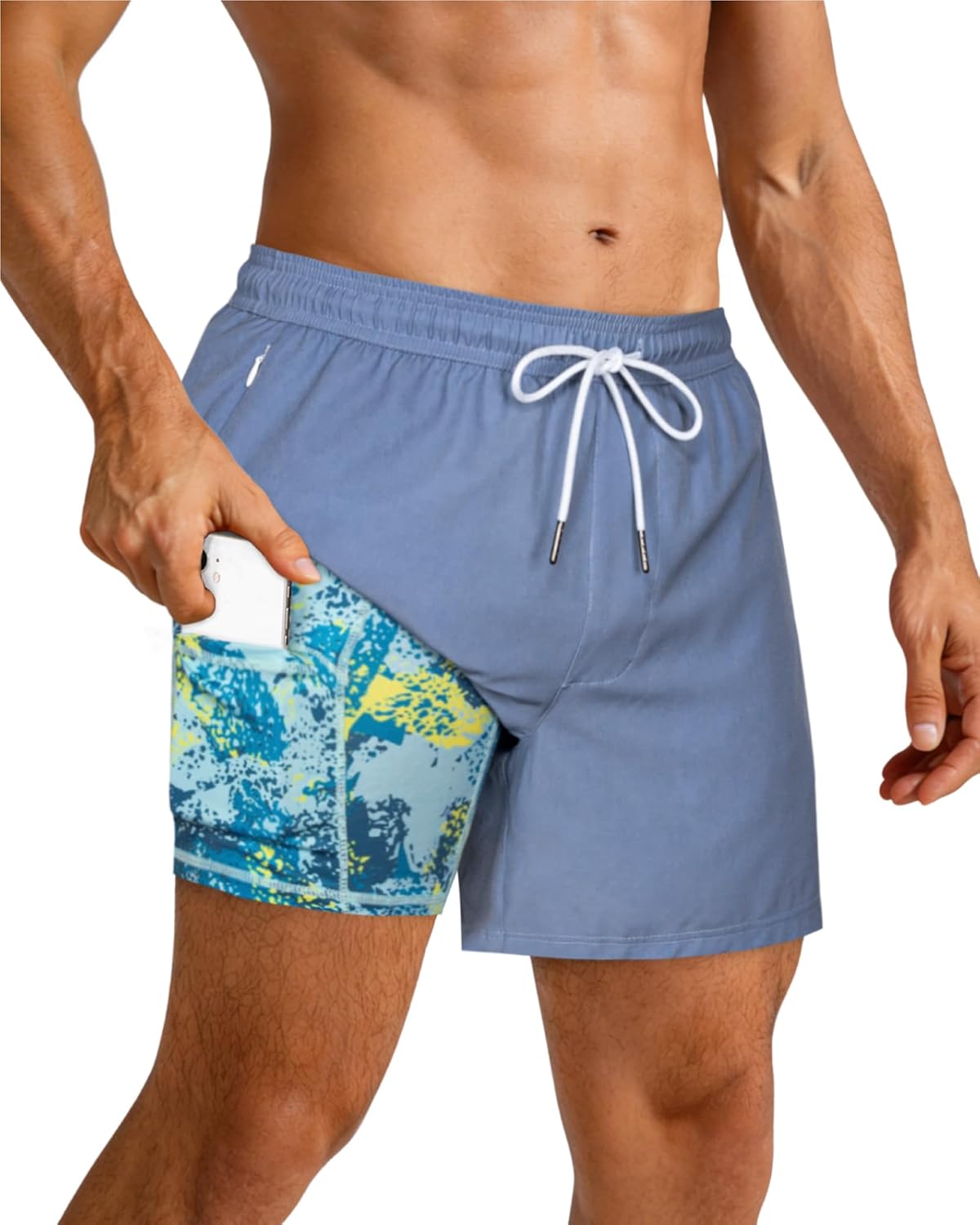 SURF CUZ Mens Swim Trunks with Compression Liner Swimming Trunks 5 Inch Bathing Suit Zipper Pockets Quick Dry Swim Shorts - Image 2