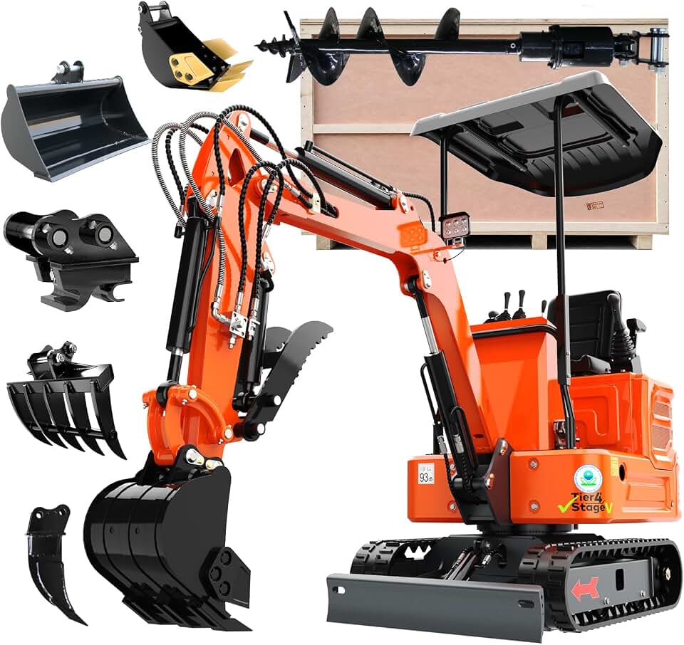 2650lb Mini Excavator, 90% Pre-Assembled with 13.5HP Gas Engine, Securely Shipped in Wooden Crate Packaging, Hydraulic Thumb, Quick Connect Attachments for Garden, Farm & Small Construction (Orange3)