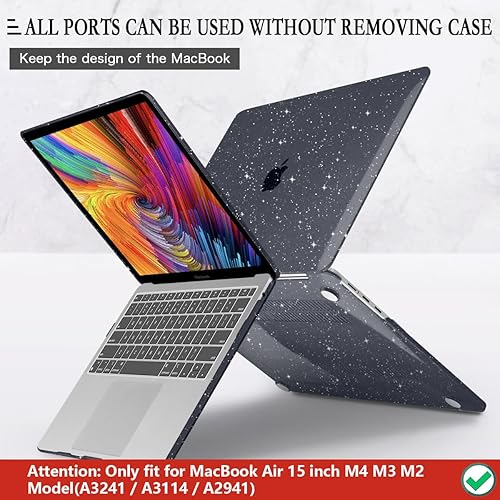 Miniatura 5 de CISSOOK Funda con Estrellas Negras Brillantes para MacBook Air de 15 Pulgadas 2025 2024 2023 Modelo A3241 A3114 A2941, Funda Rígida de Plástico con