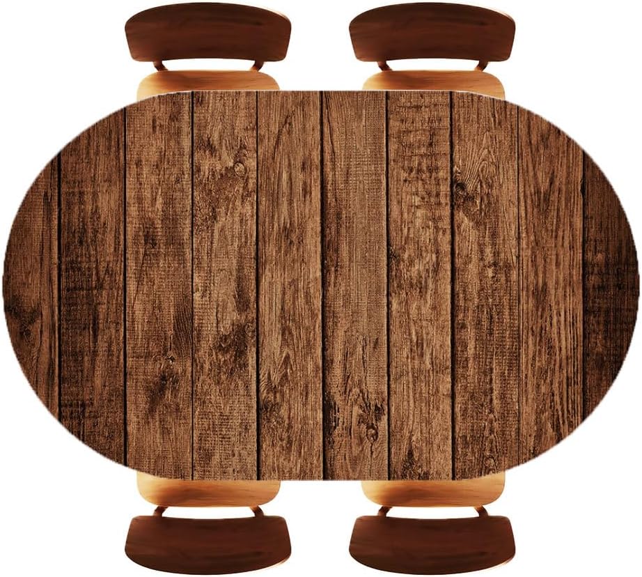 Oval Fitted Tablecloth with Elastic Edge Dark Wooden Plank Wall Texture, Table Cover for Picnic Dining Picnic Wedding Party， Fits 52"x70" Oval Tables, Style17