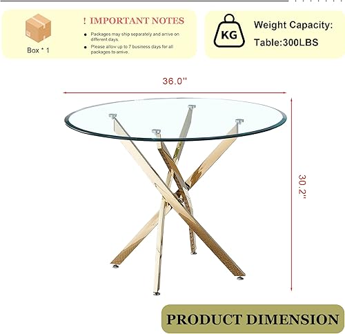 Miniatura 2 de Mesa de comedor redonda de vidrio de 36 pulgadas para 4 personas, mesa de cocina de vidrio circular pequeño con parte superior templada transparente