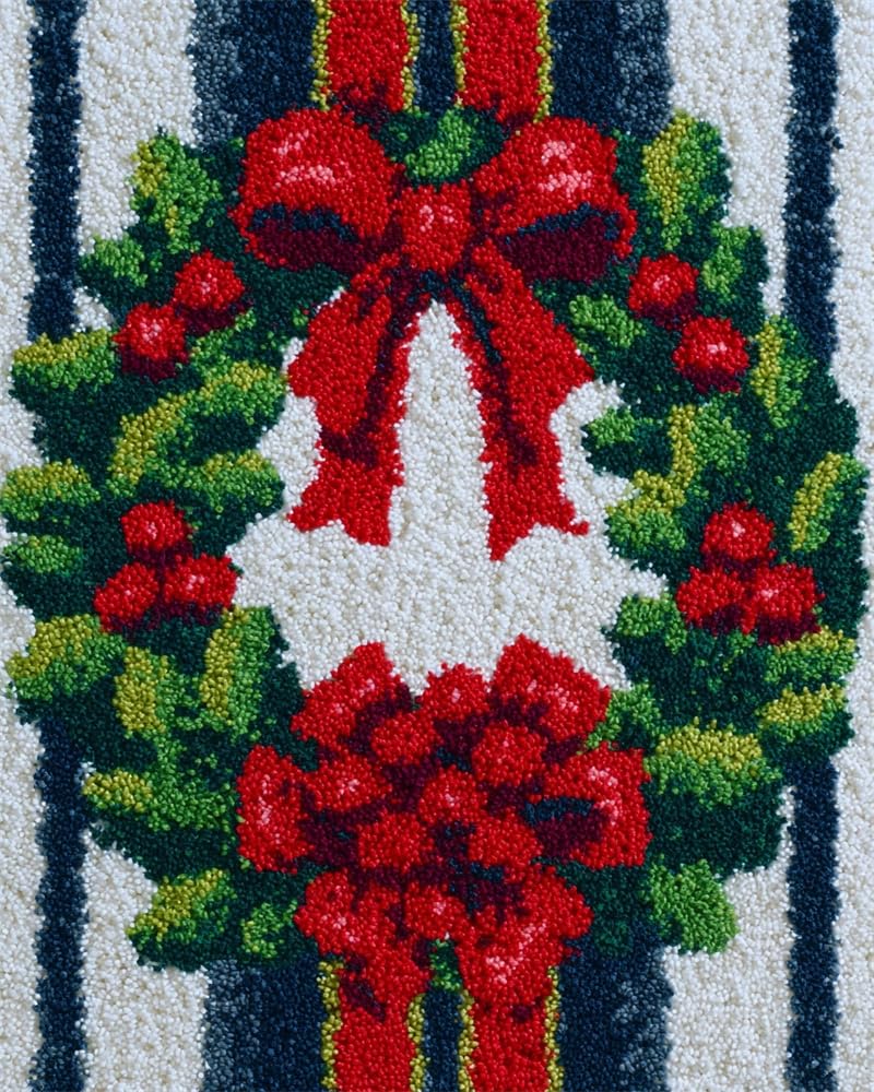 FWRTYCB 3D Latch Hook Rug Kit Christmas Wreath Xmas Garland