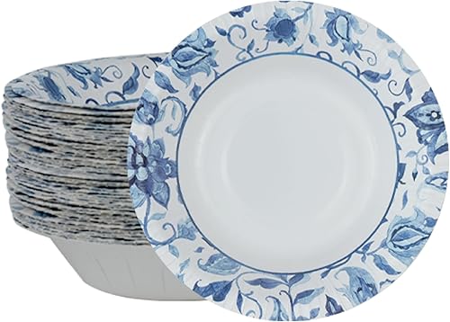 Ottin Cuenco de papel floral azul de 16 onzas, 120 unidades, cuencos desechables a granel para ensalada de aperitivos y helados, para uso diario,