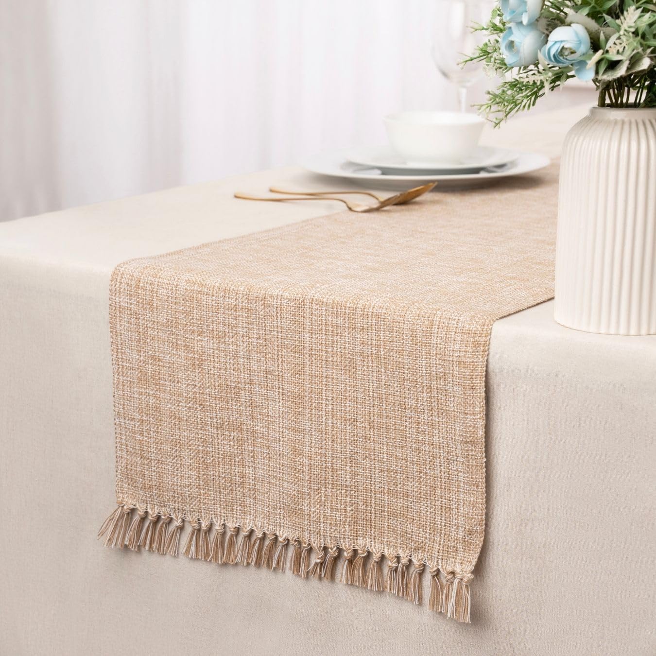 100% Cotton Table Runner - 72x13 Inch, Chambery Textured Table Runner, Durable & Elegant for Dining Table, Wedding, Restaurant, Oeko-TEX Certified - Taupe