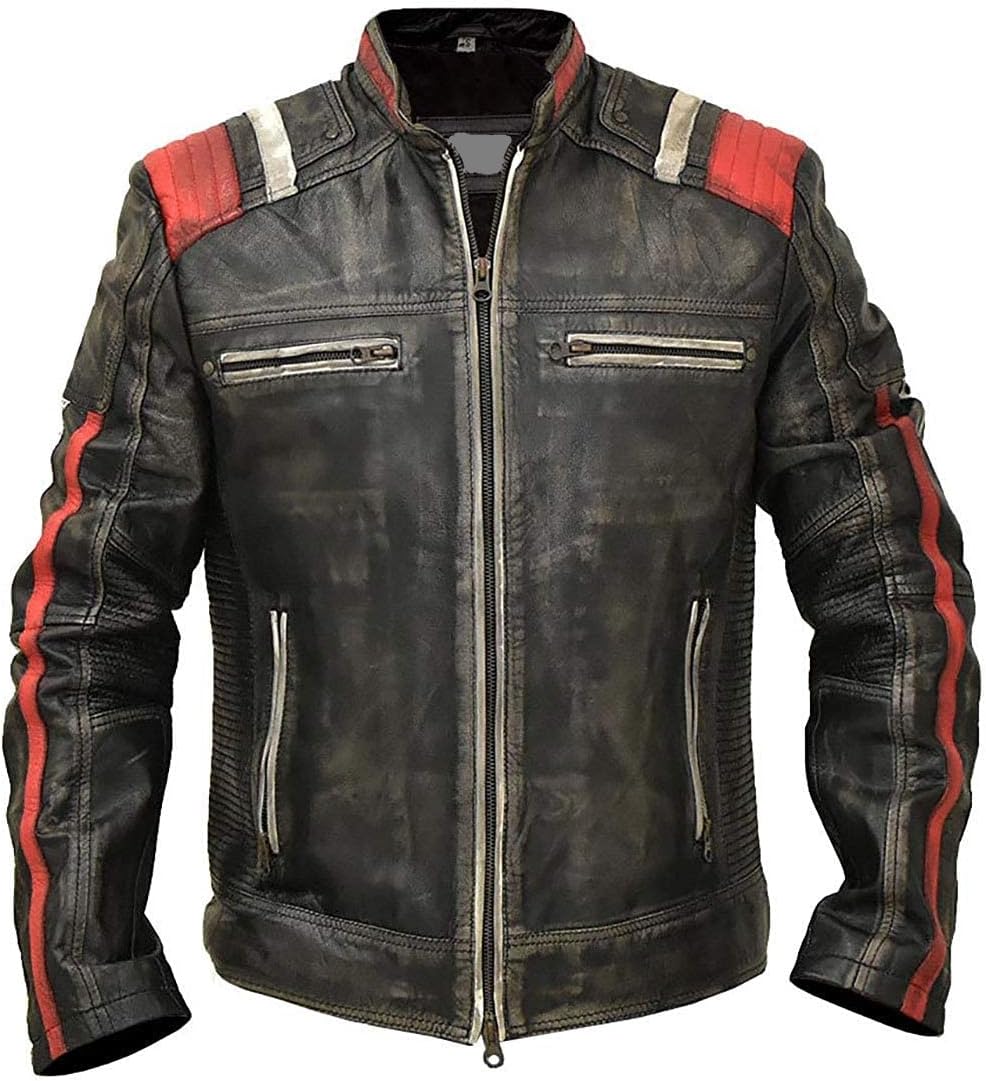 Cafe Racer Vintage Retro Distressed Black Biker Leather Jacket