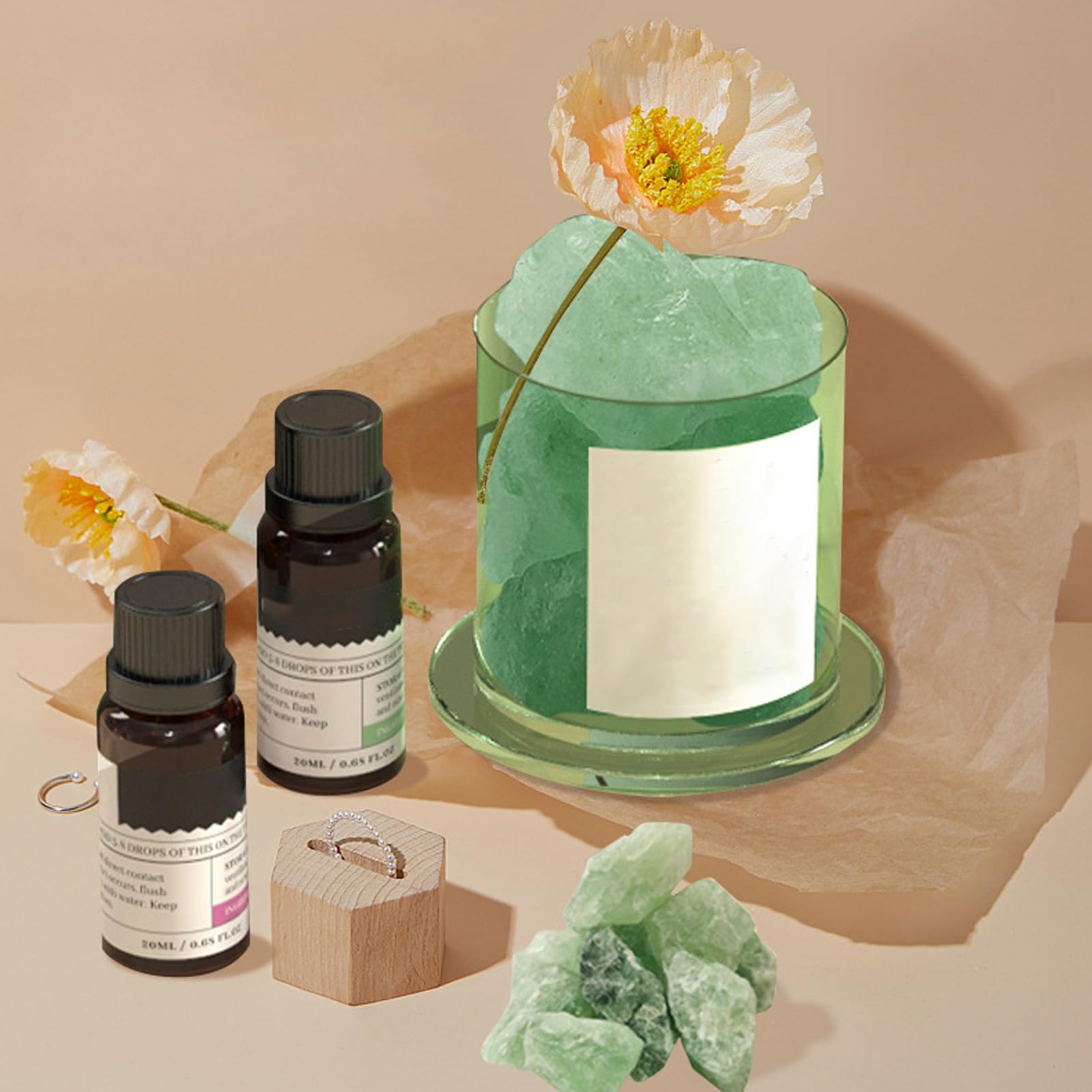 Set regalo con diffusore di olio essenziale in pietra, 20 ml, | Set di diffusore di aromi in pietra a 2 pezzi, con oli essenziali 20 ml, top in pietra realizzato a mano, contenitore in