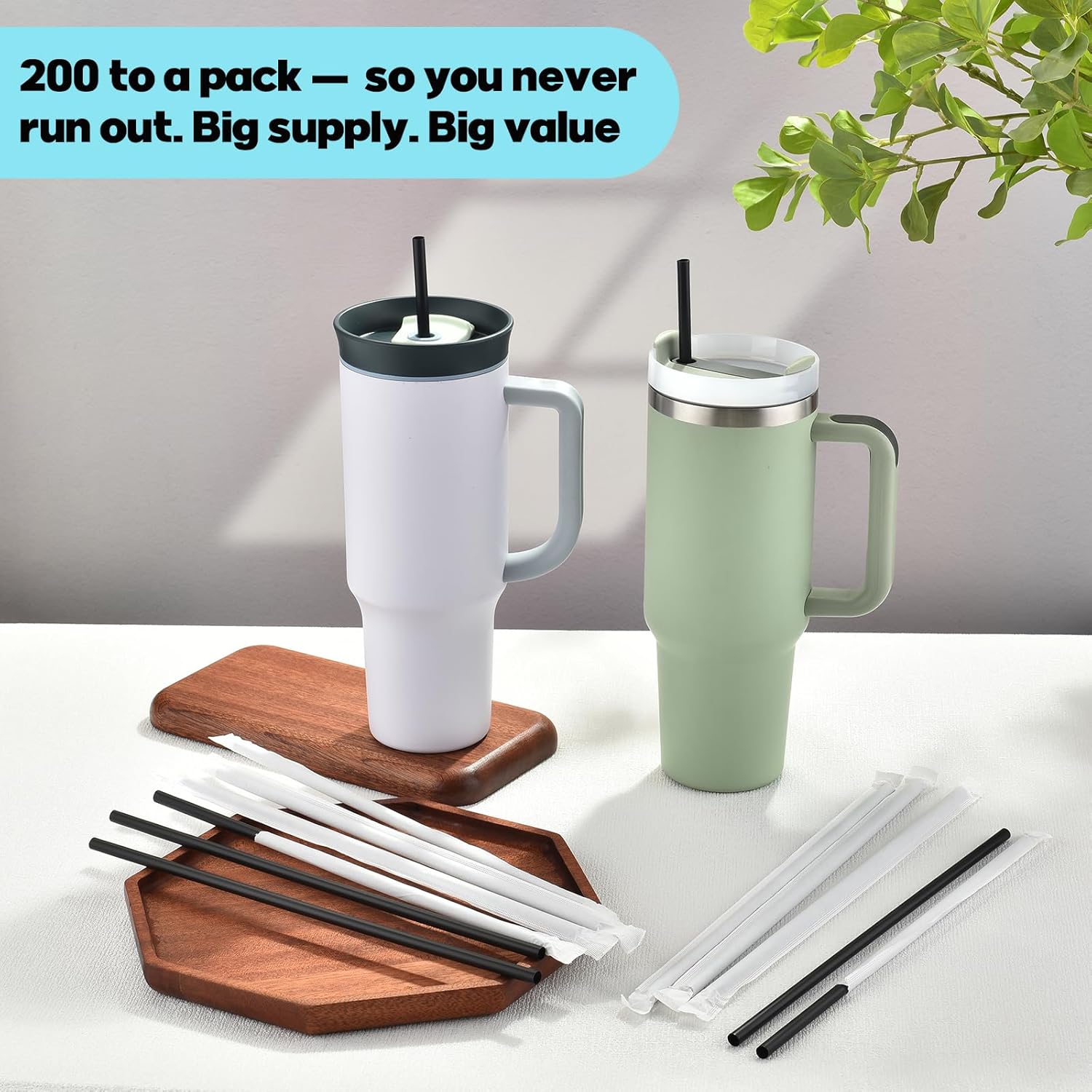200Pcs Black Disposable Straws for 40 OZ Tumbler, Extra Long Straws Disposable for Stanley Cup 30 Oz 40 Oz Tumbler, Straw Individually Wrapped for Tumblers, Iced Coffee, Milk, Juice, Home, Party Use - Image 5