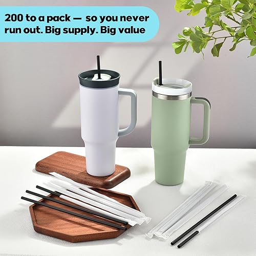 Miniatura 5 de 200 popotes desechables negros para vasos de 40 onzas, pajitas extralargas desechables para vaso Stanley Cup de 30 onzas y 40 onzas, popote envuelto