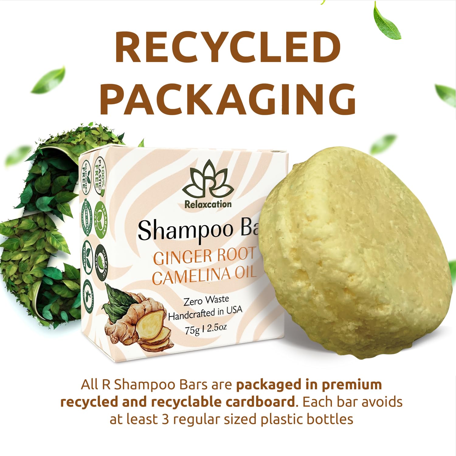 Organic Ginger Hair Growth Solid Shampoo Bar for Regrowth Hair | GINGER ROOT, CAMELINA OIL, TURMERIC, LEMONGRASS | Anti Hair Loss Shampoo, Anti-Dandruff and Anti-Itching | USA MADE (2 pack)