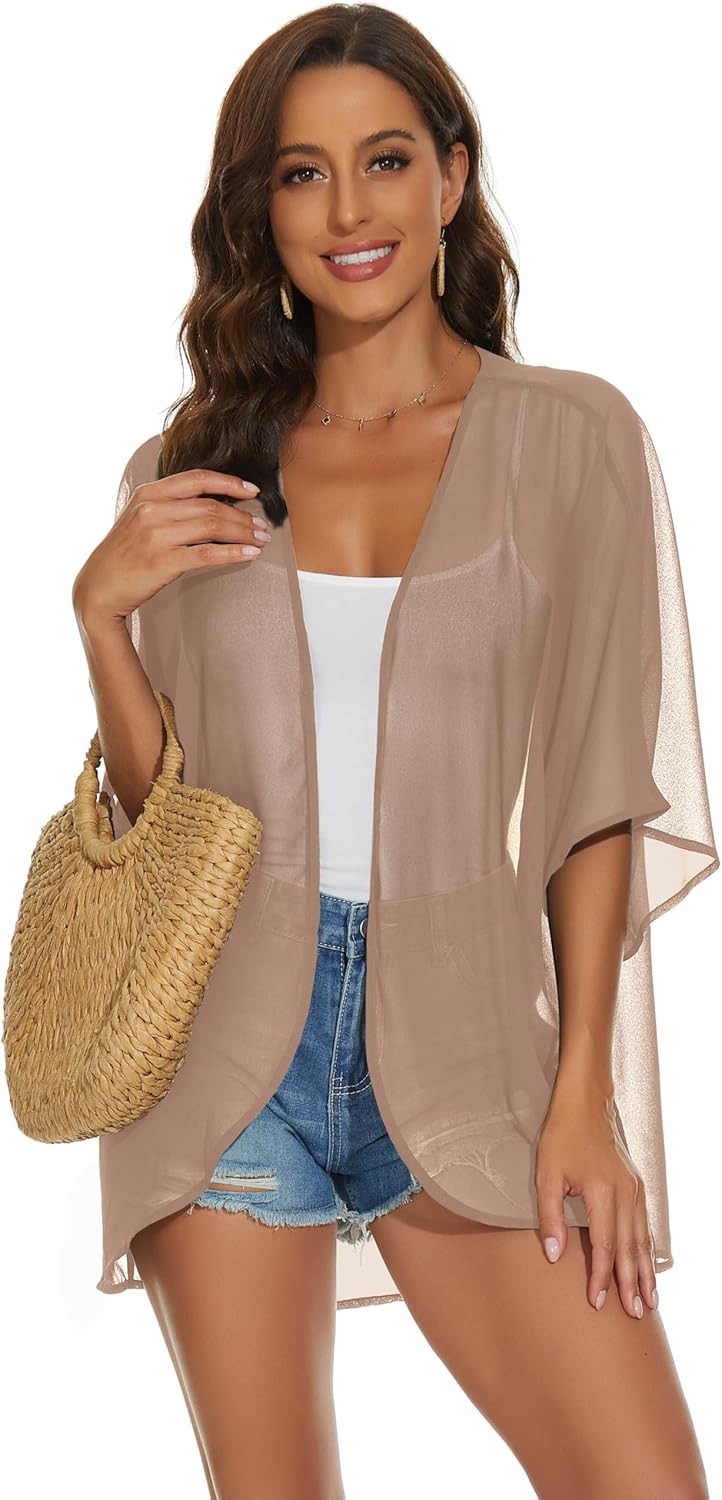 Womens Kimono Cardigans Beach Cover ups Swimwear Puff Sleeve Loose Casual Summer Tops - Image 3