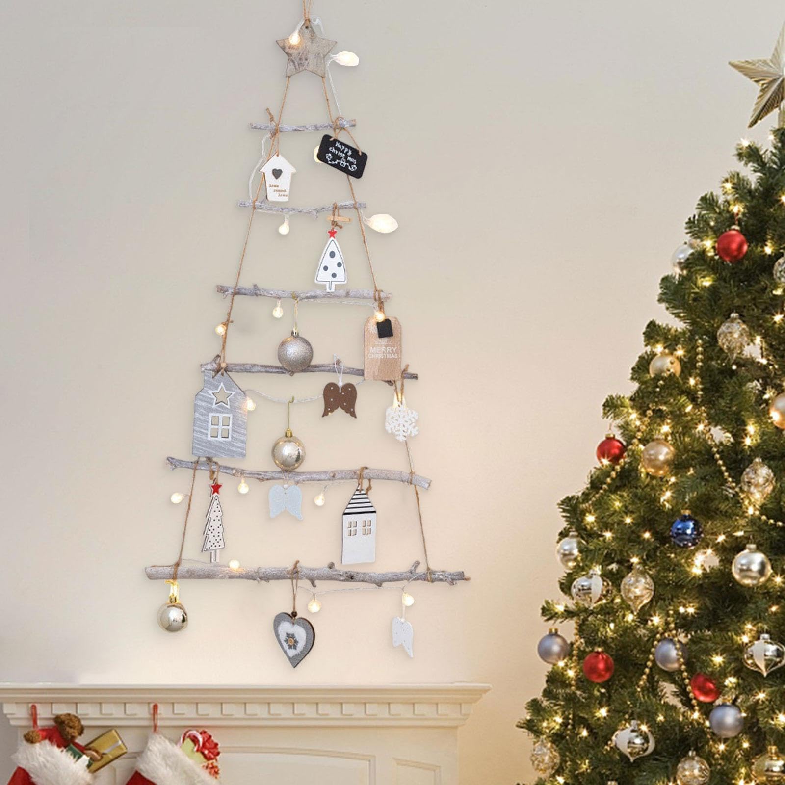 de Navidad para Colgar en Una Escalera de Madera con Luces Y Estrella, Rústico, Decorativo, Adorno para Dormitorio, Fiesta, Sala de Estar, Estilo C, Individual