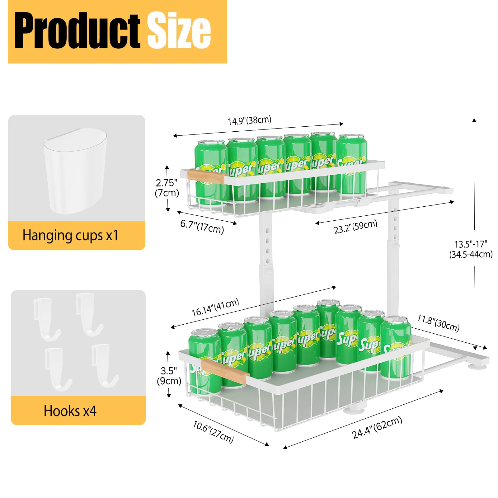 homicozy Organizer kuchenny do przechowywania pod zlewem, metalowy organizer do szafki pod zlewem, półka z regulacją wysokości, do przechowywania w kuchni, wyciągany stojak pod umywalkę do łazienki,