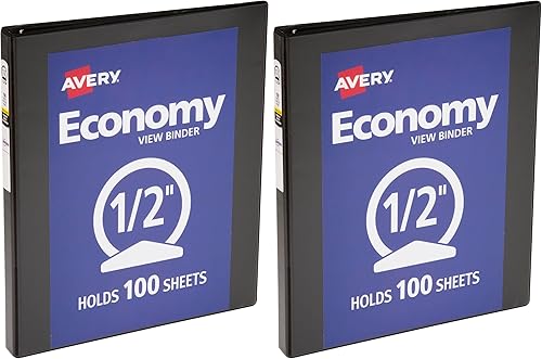 Avery Economy View - Carpeta de 3 anillos redondos de 0.5 pulgadas, 1 carpeta negra (05751) (paquete de 2)