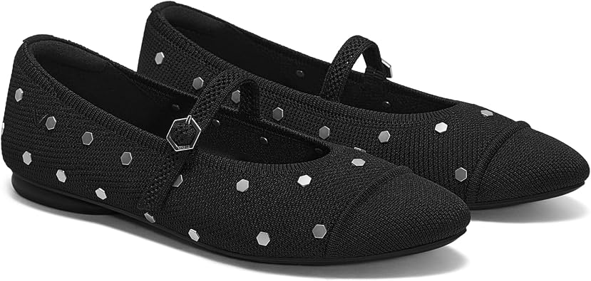 VIVAIA Tamia Mary Jane Flats for Women Comfortable Toe Flat Shoes Adjustable Washable Ballet Flats