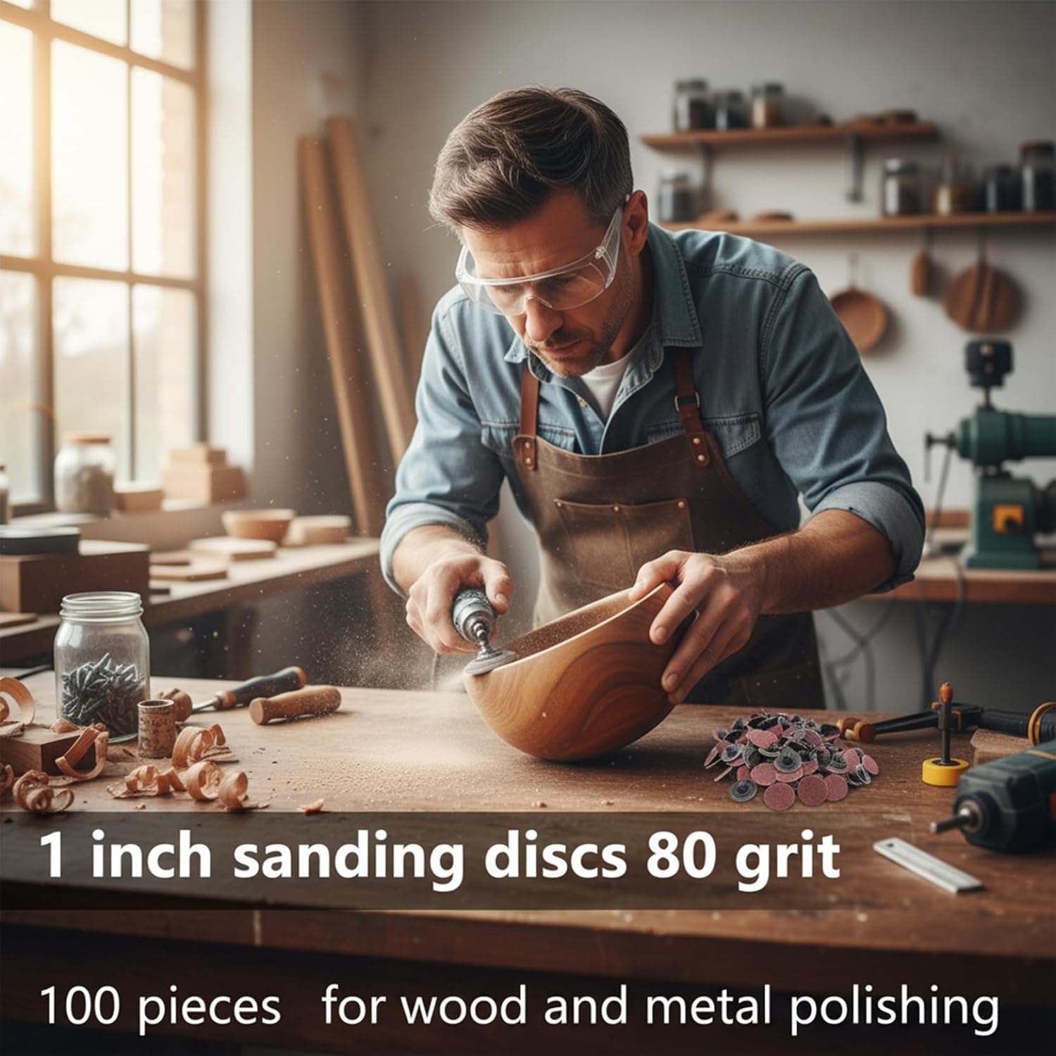 1 Inch Sanding Discs 100-Pack, 80 Grit Brown Corundum Abrasive Pads with Rotating Lock for Drill Sander Attachment