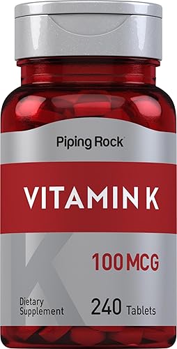 Piping Rock Vitamina K | 100 mcg | 240 tabletas | Suplemento para mujeres y hombres | como fitonadiona | Vegetariano, sin OMG, sin gluten