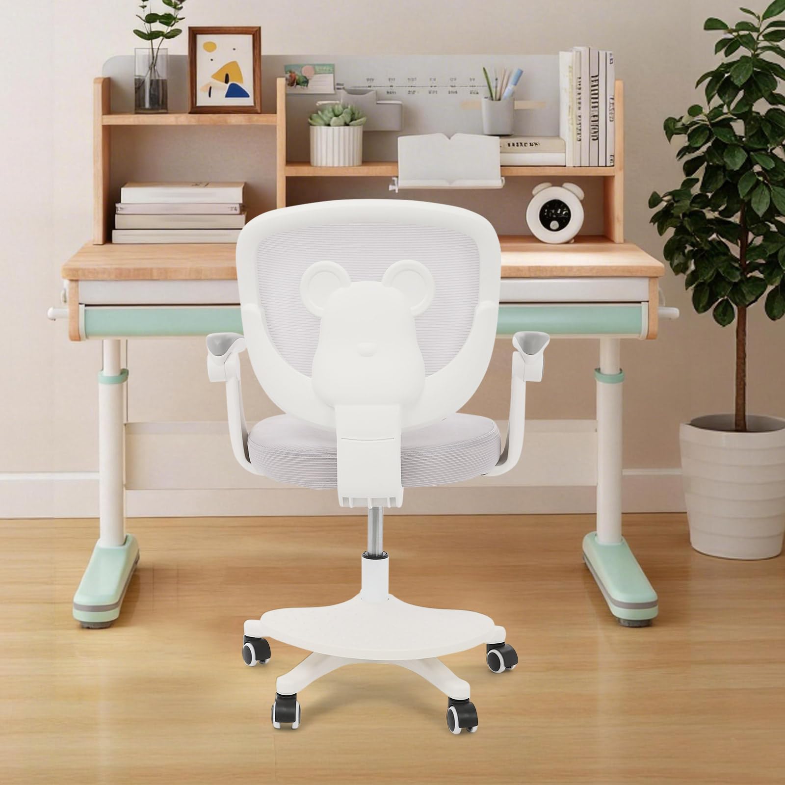 Sedia da scrivania per bambini, ergonomica, con braccioli e poggiapiedi regolabili, sedia girevole per bambini, sedia per computer, adatta per ragazze e ragazzi (grigio chiaro)