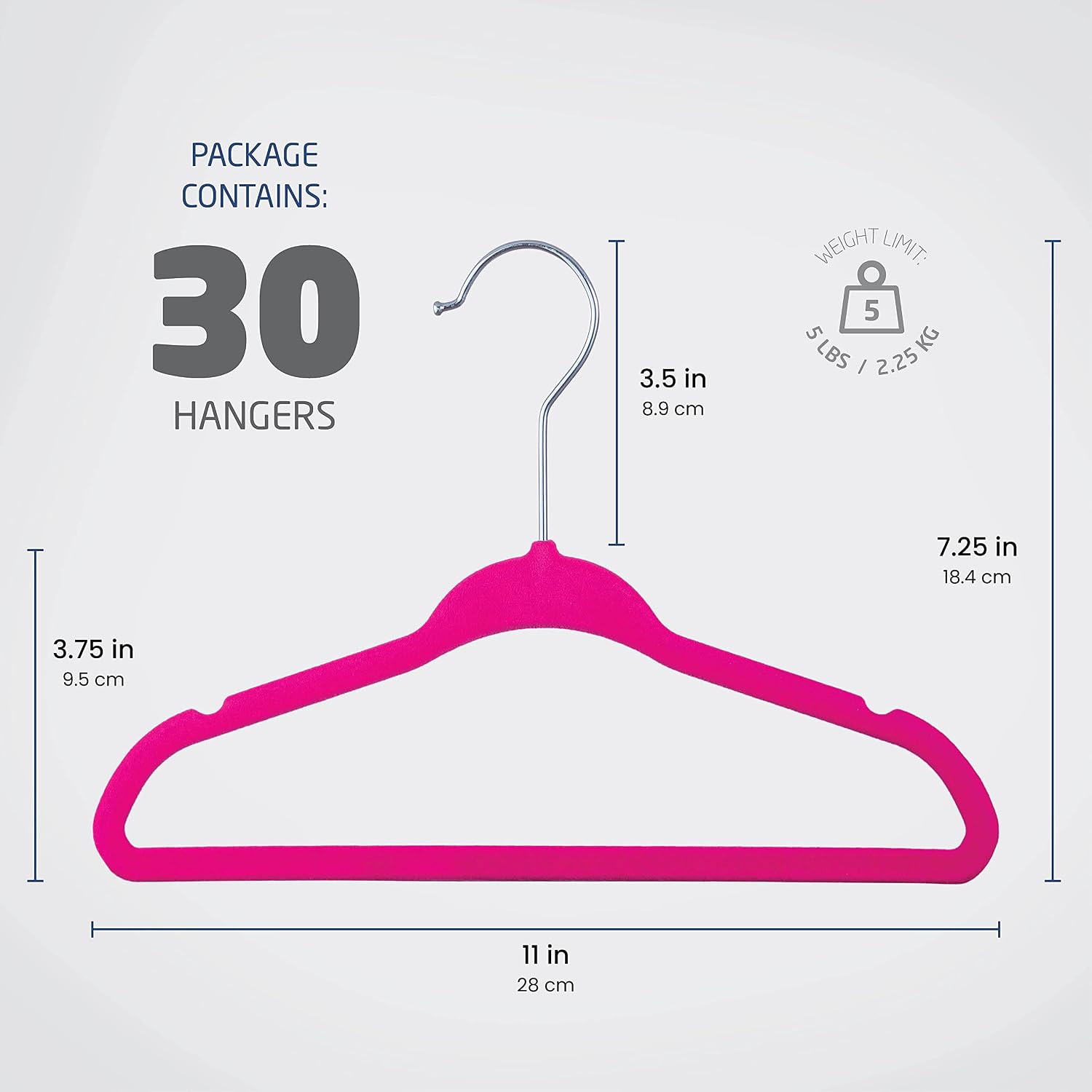 Zober Velvet Baby Hangers for Closet - Pack of 30 Non Slip Toddler Hangers for Shirts, Pants & Dresses w/ Swivel Hook - Durable Infant Hangers w/ Notches - Small Kids Hangers - Pink