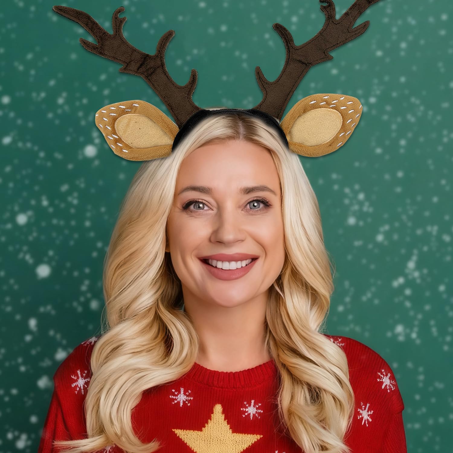 Jaczora Deer Antler Headband for Adults Antler Headpiece,Realistic Horns & Ears Funny Reindeer Costume Accessories for Halloween Christmas Cosplay Party Supplies - Image 4