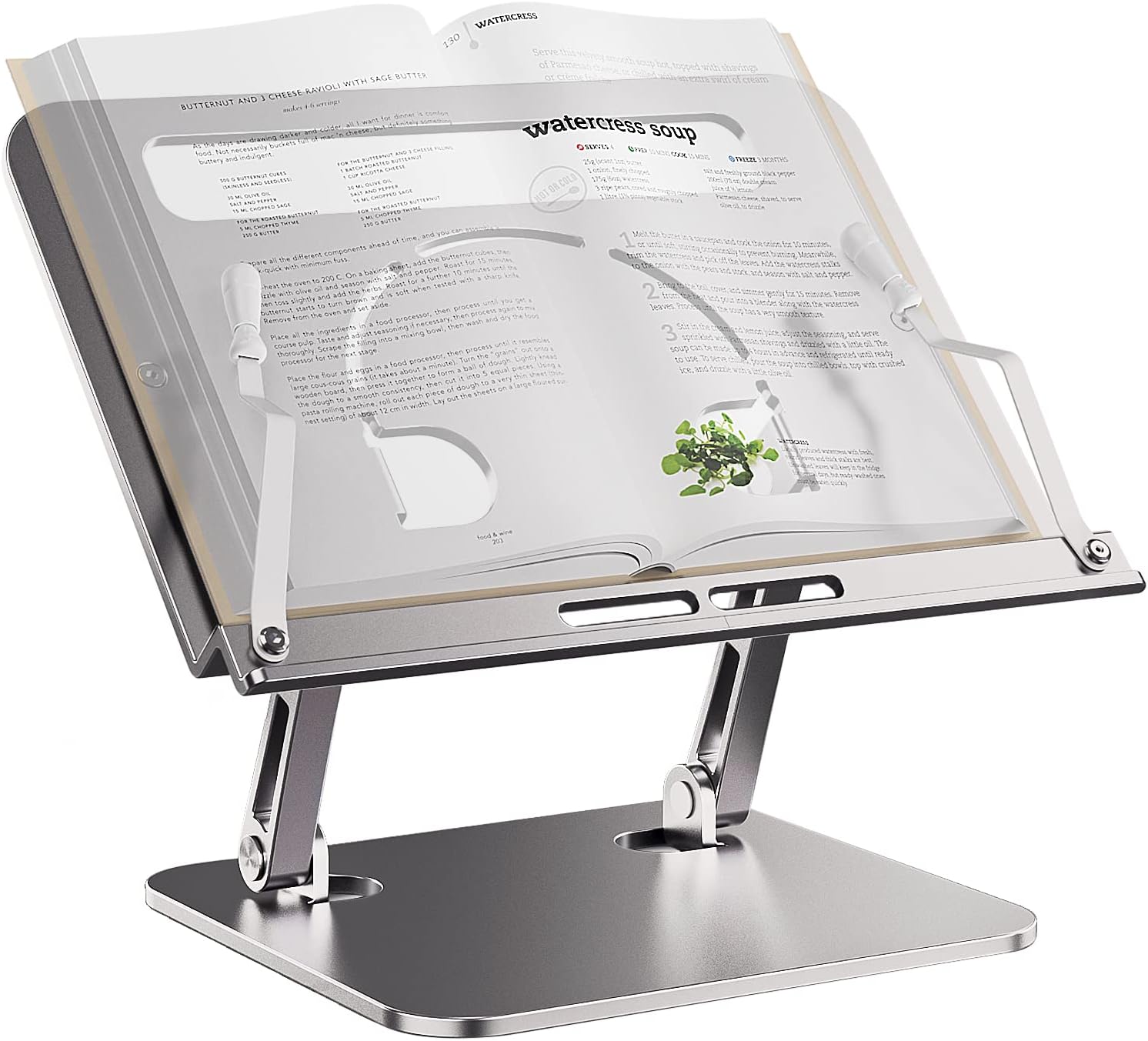Book Stand, Adjustable Height and Angle Aluminium Cookbook Bracket with