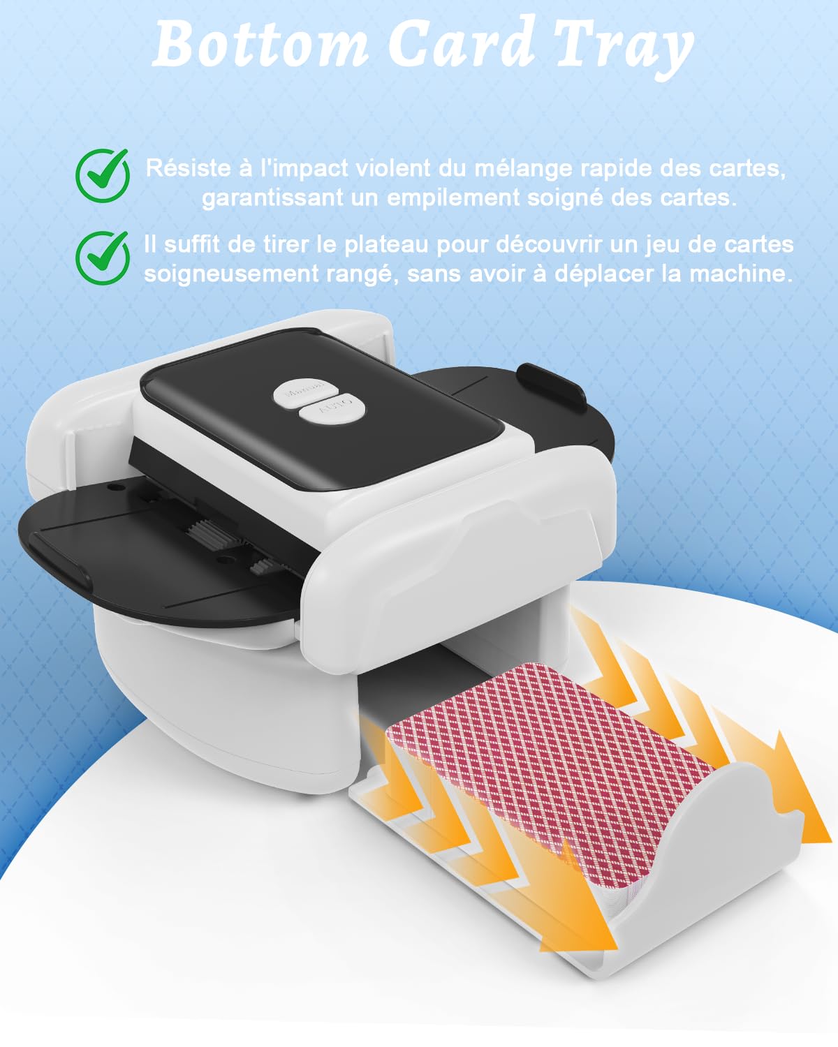 Holiky Mélangeur de Cartes Automatique, Mode Auto/Manuel, Portable et Rechargeable 2600 mAh, Silencieux, Compatible avec UNO, Poker, Blackjack, Skip-Bo