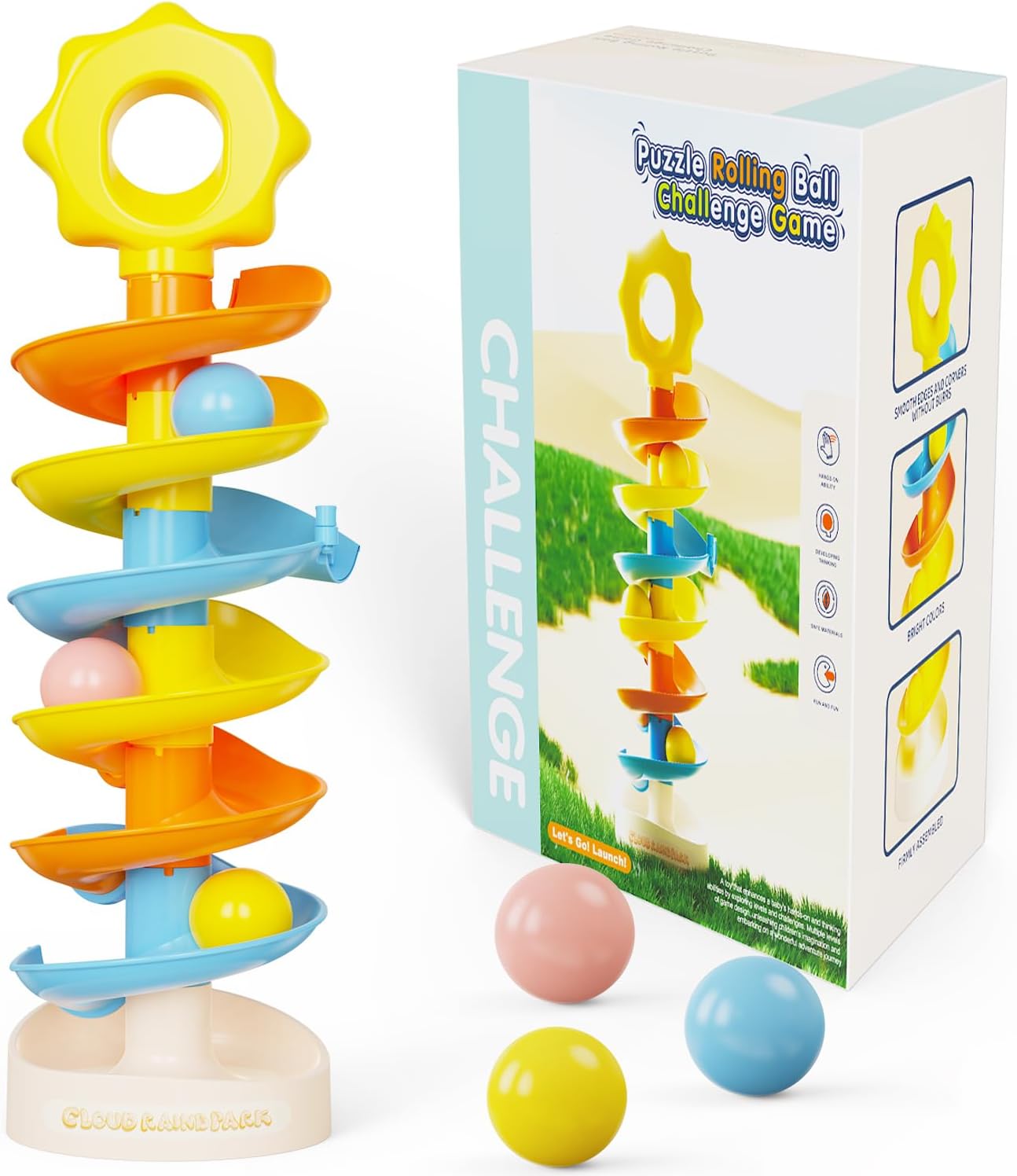8 Level Rainbow Drop Tower with 3 Balls(0.6 inch),17.3 Inch Baby Ball Drop for 18-24 Months,Fine Motor Skills,Bath Toys for 2 Year Old Boys and Girls