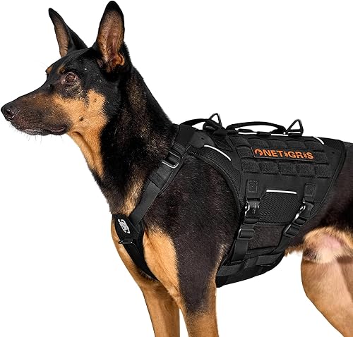 OneTigris Arnés para perros grandes, chaleco táctico para perros con hebillas de metal, torpedo, militar, de tamaño mediano, arnés reflectante