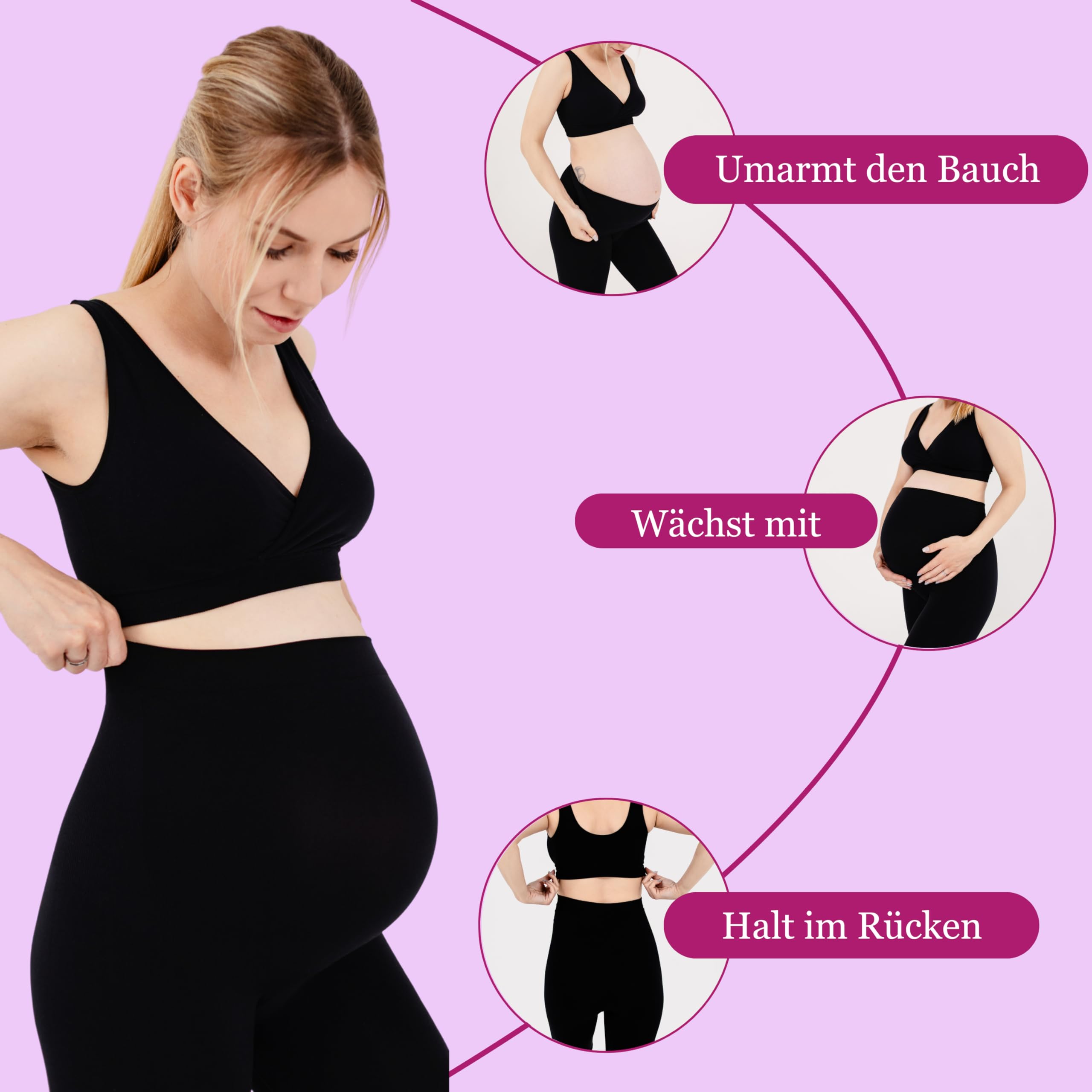 Kaiserschlüpfer Bauchgefühl Leggings - High Waist Umstandsleggings - Atmungsaktive Schwangerschaftsleggings - Umstandshose