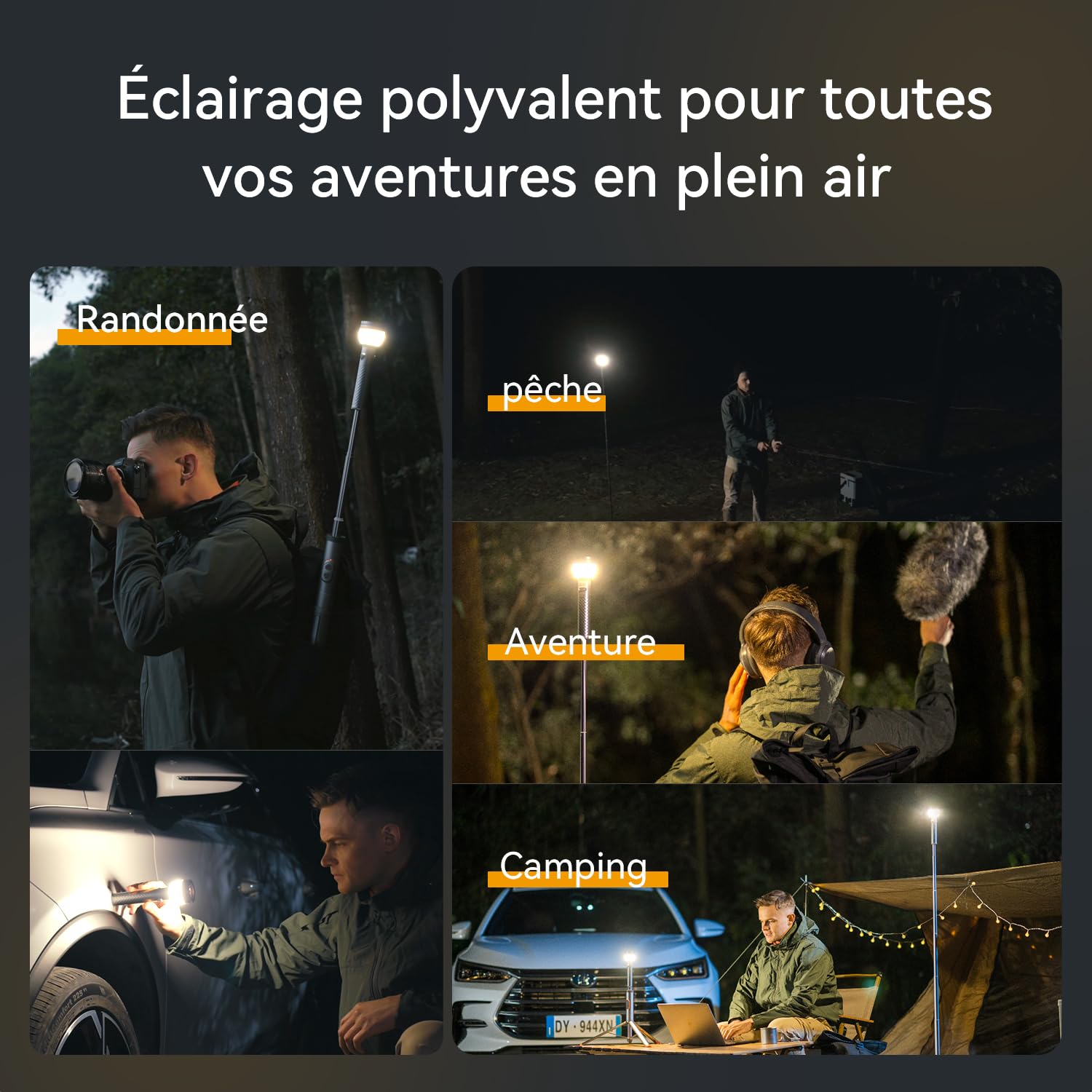 Lampe Camping Rechargeable 800 Lumens - Hauteur Réglable Télescopique, Télécommande, Base Magnétique, Étanche IP65, Batterie USB, Lampe LED Extérieure pour Randonnée, Urgences, Aventure