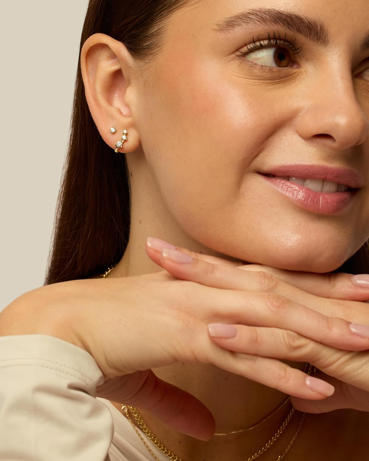 PAVOI 18K Gold Plated 925 Sterling Silver Posts Cubic Zirconia Half Huggie Earrings | Small Hoop Earrings for Women | Constellation Baguette CZ Dainty Stud Cuff Earring - Image 4