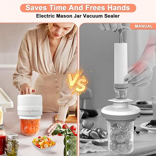 Miniatura 5 de Sellador al vacío eléctrico de tarros Mason - Kit de sellado al vacío para almacenamiento de alimentos, compatible con tapas Mason de boca ancha y