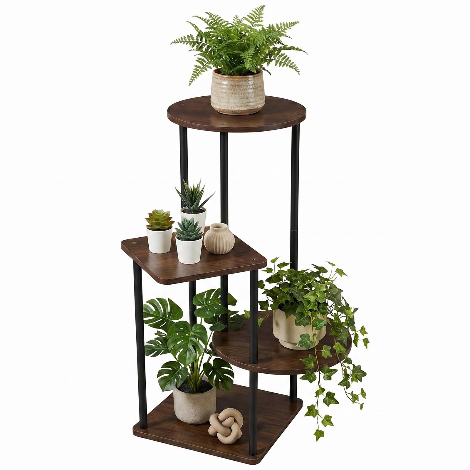 CHUNGG Plant Stand Indoor 4 Tier, Metal Corner Shelf for Multiple Plants, Rustic Flower Stand for Home Decor, Living Room, Balcony & Garden