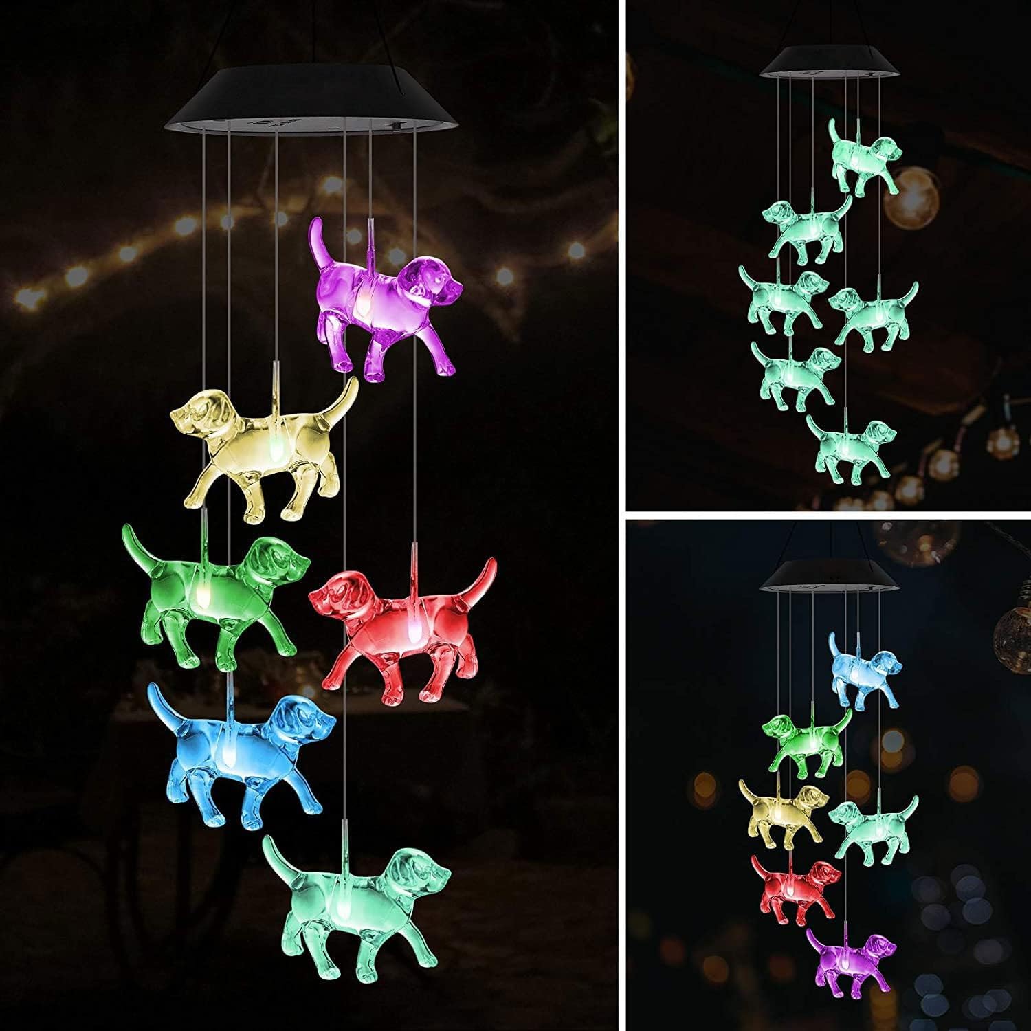 Solar Puppy Pendant Wind Chime Light, 6 LEDs Colorful Hanging Transparent Puppy Garden Decorative Light for Garden Walkway Patio Yard Waterproof Outdoor Hanging Solar Lights