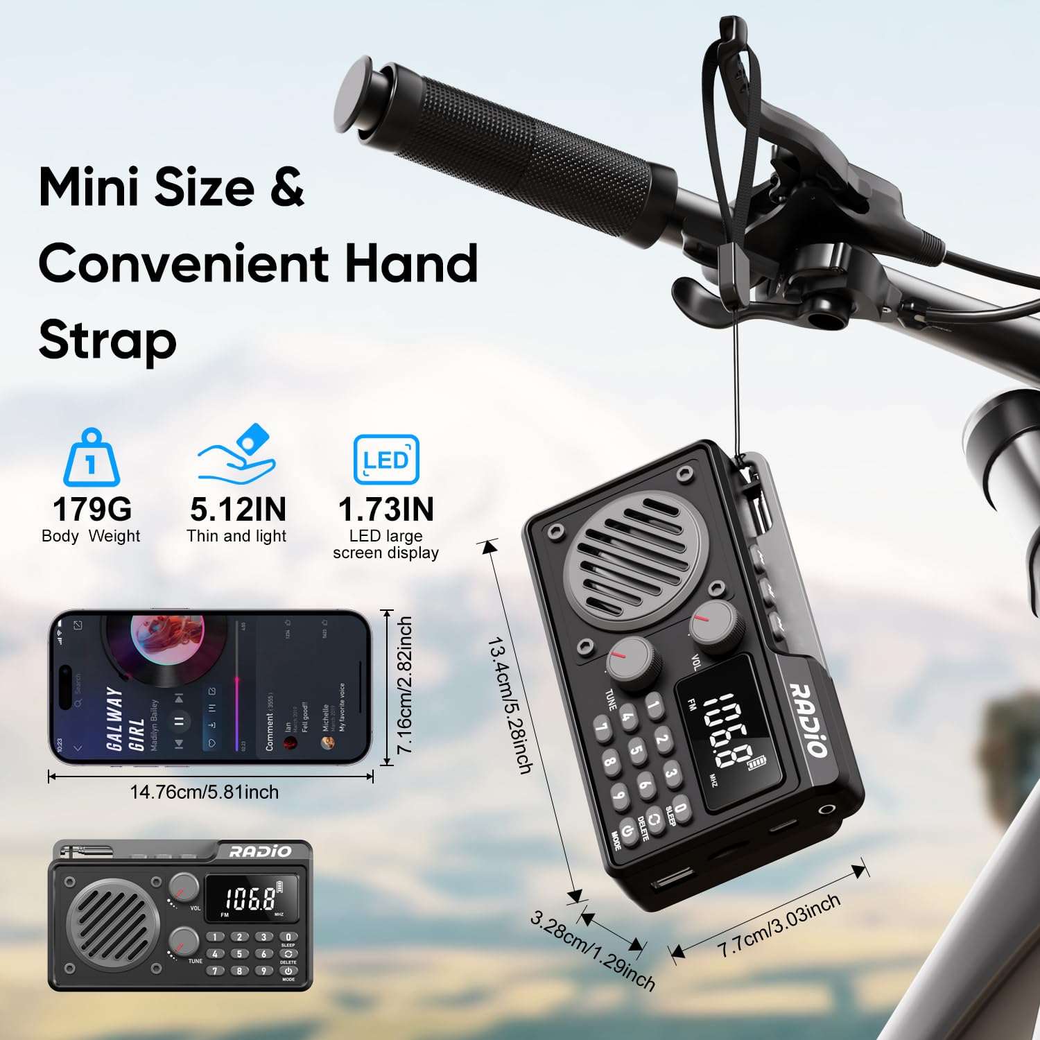 Radio Portátil Am/FM/SW con Bluetooth Pequeña Radio Recargable con Altavoz, Función Temporizadora y Puertos USB/TF/AUX para Cocina, Dormitorio y Exterior