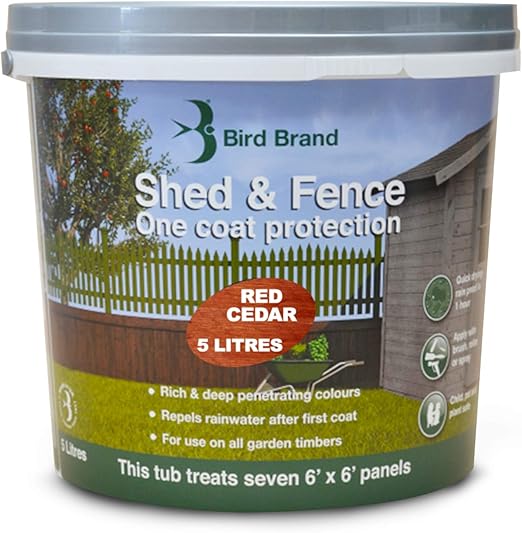 Bird Brand Shed Fence One Coat Protection 5 Litre Red Cedar Amazon Co Uk Diy Tools