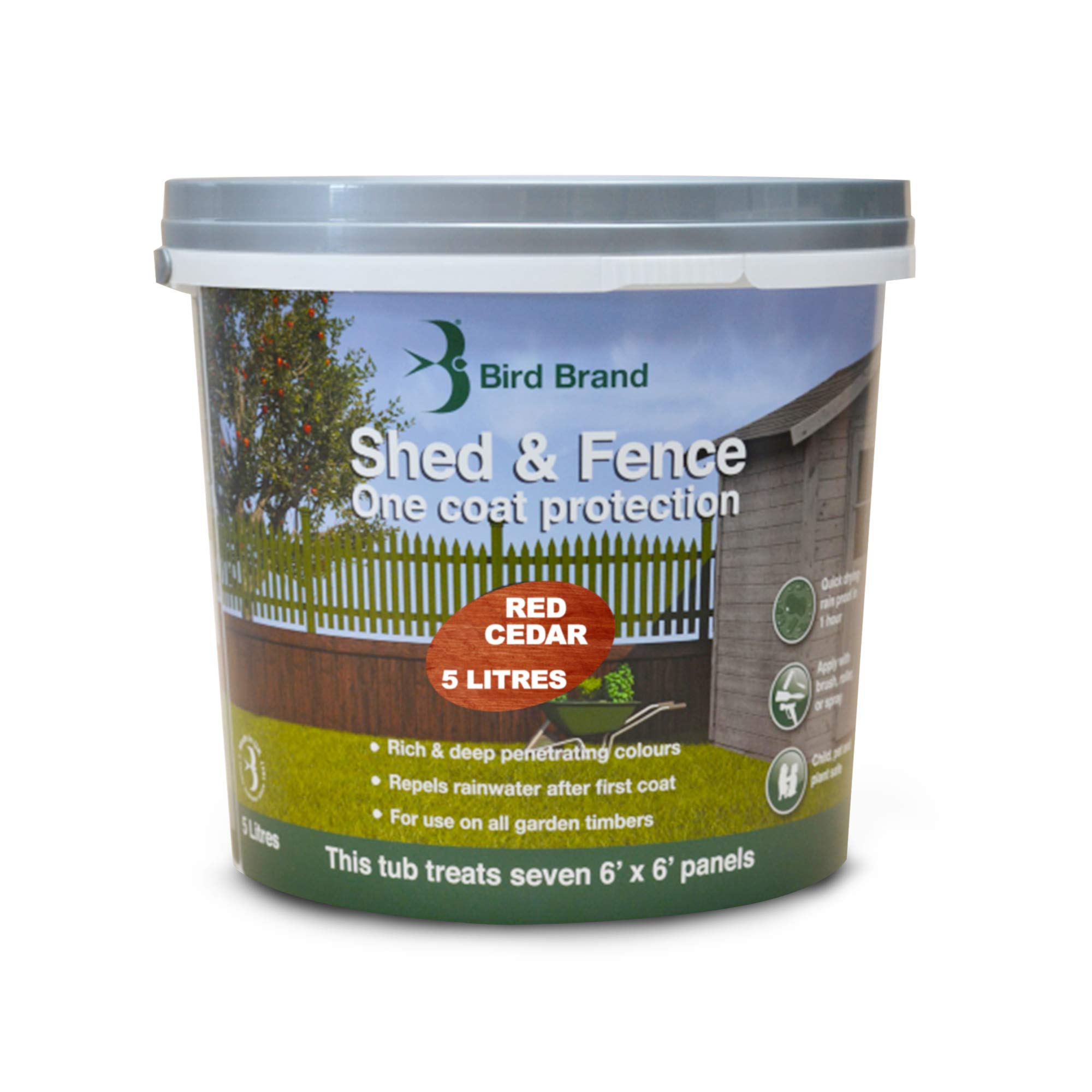 Bird Brand Shed & Fence One Coat Protection, 5 Litre, Red Cedar