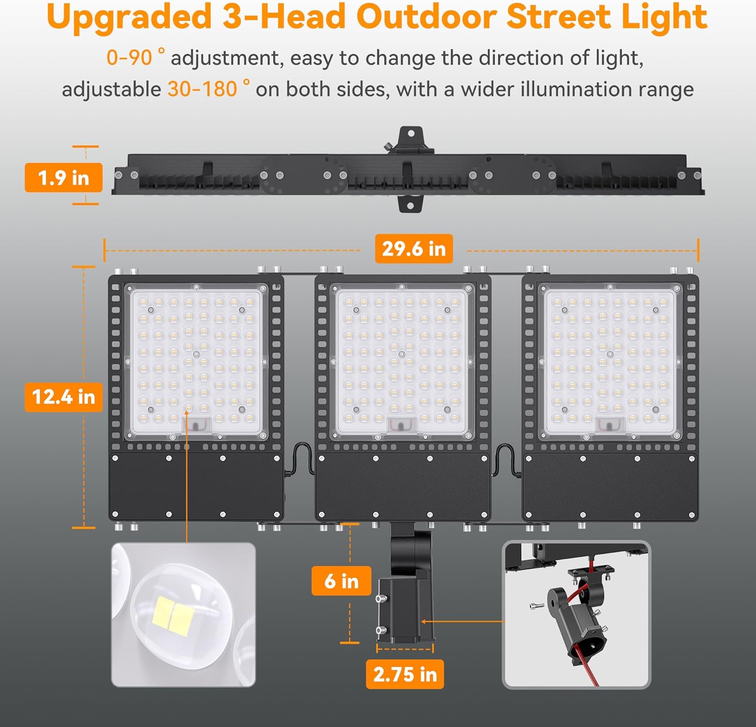 2025 New Upgraded 300W Dusk to Dawn LED Parking Lot Light 45000lm 5000K, ETL, IP67 Waterproof Adjustable 3-Head Street Lights Outdoor, Pole & Wall-Mounted Security Flood Lights for Yard