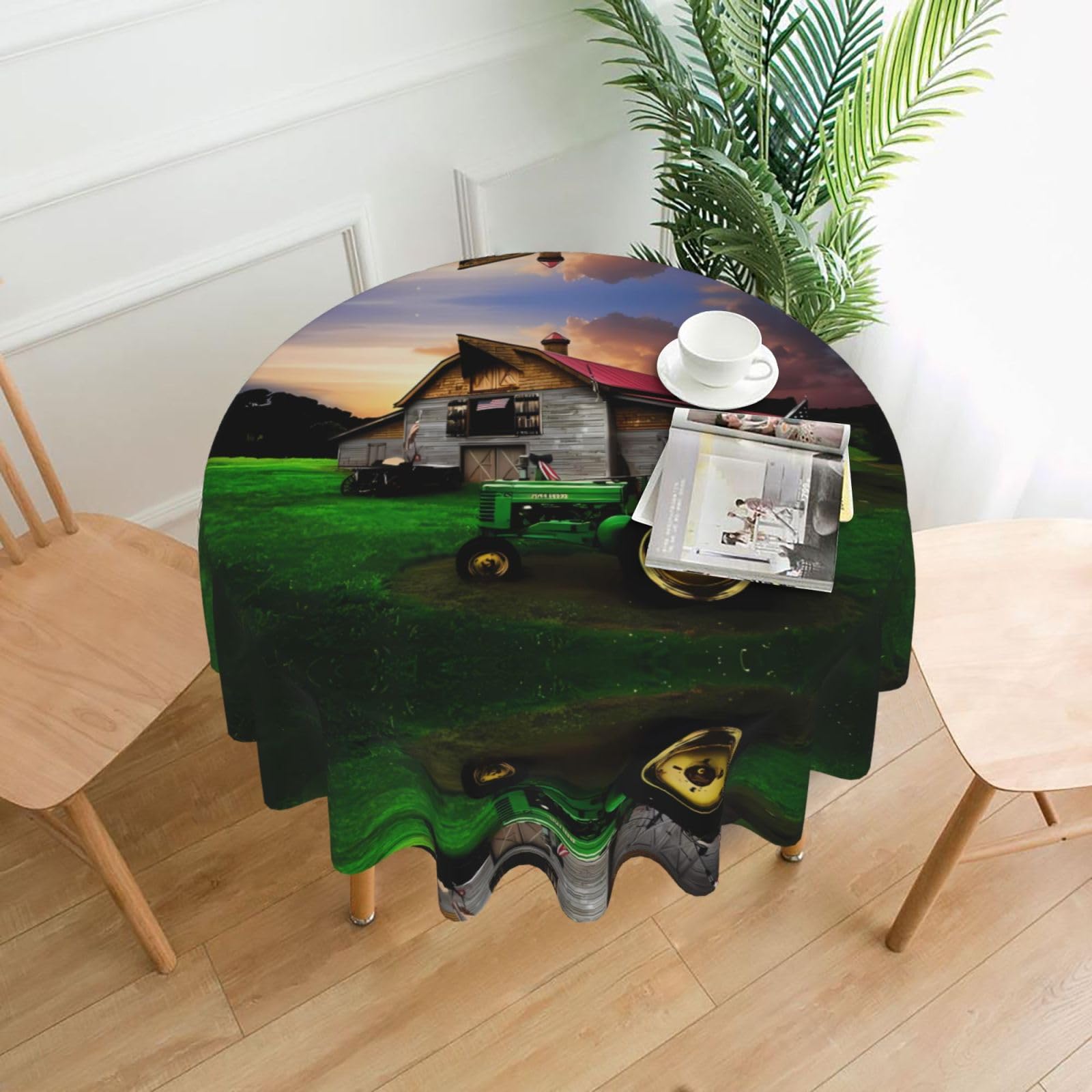 hhxvcv Old Tractor Photo Farm Round Tablecloth – Dining Table Cover