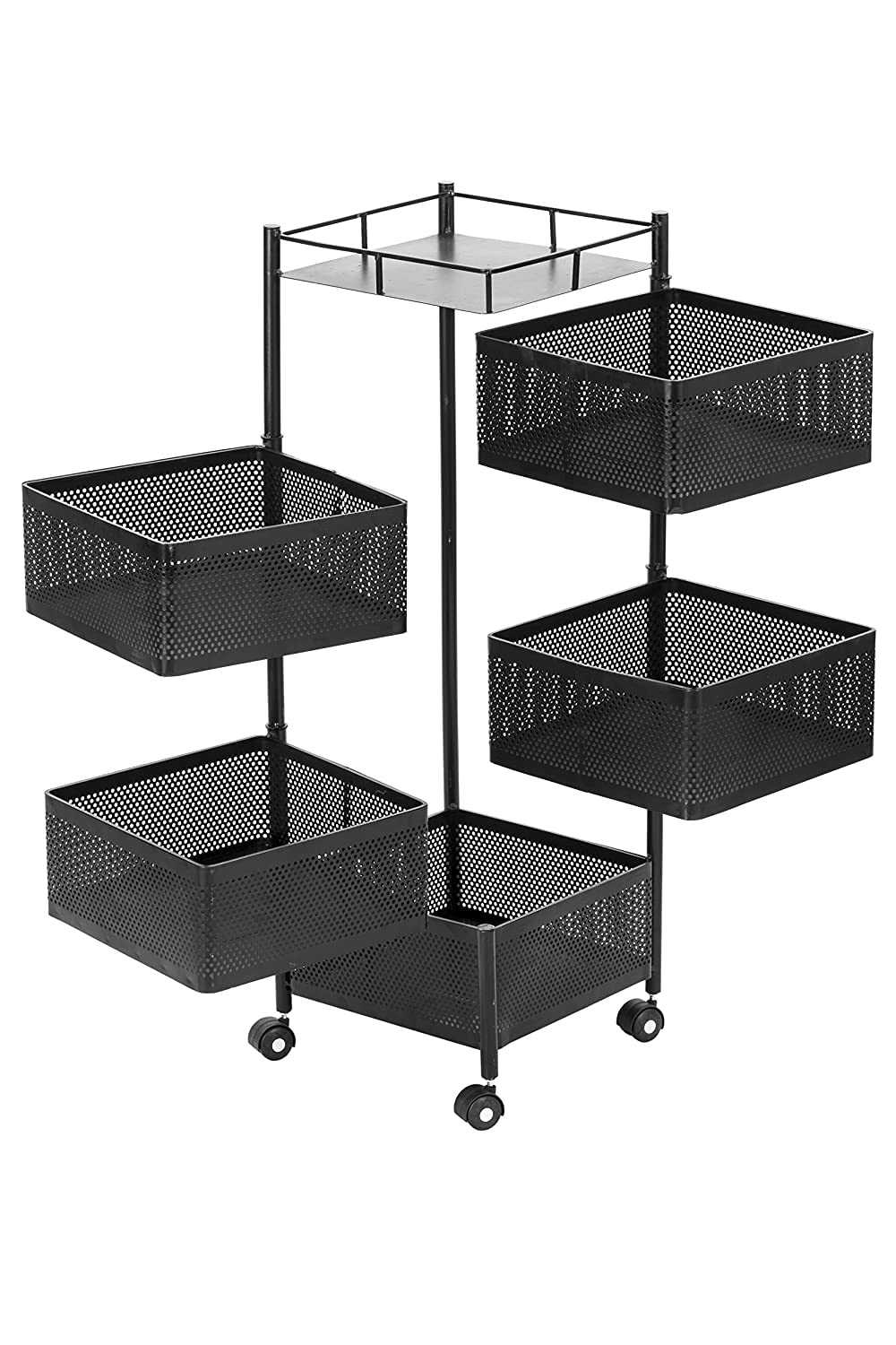 Privesh Metal Kitchen Trolley Kitchen Organizer Items&Kitchen Accessories Items For Kitchen Rack Square Design For Fruits&Vegetable Onion Storage Kitchen Trolley With Wheels (Black) (5 Layer)