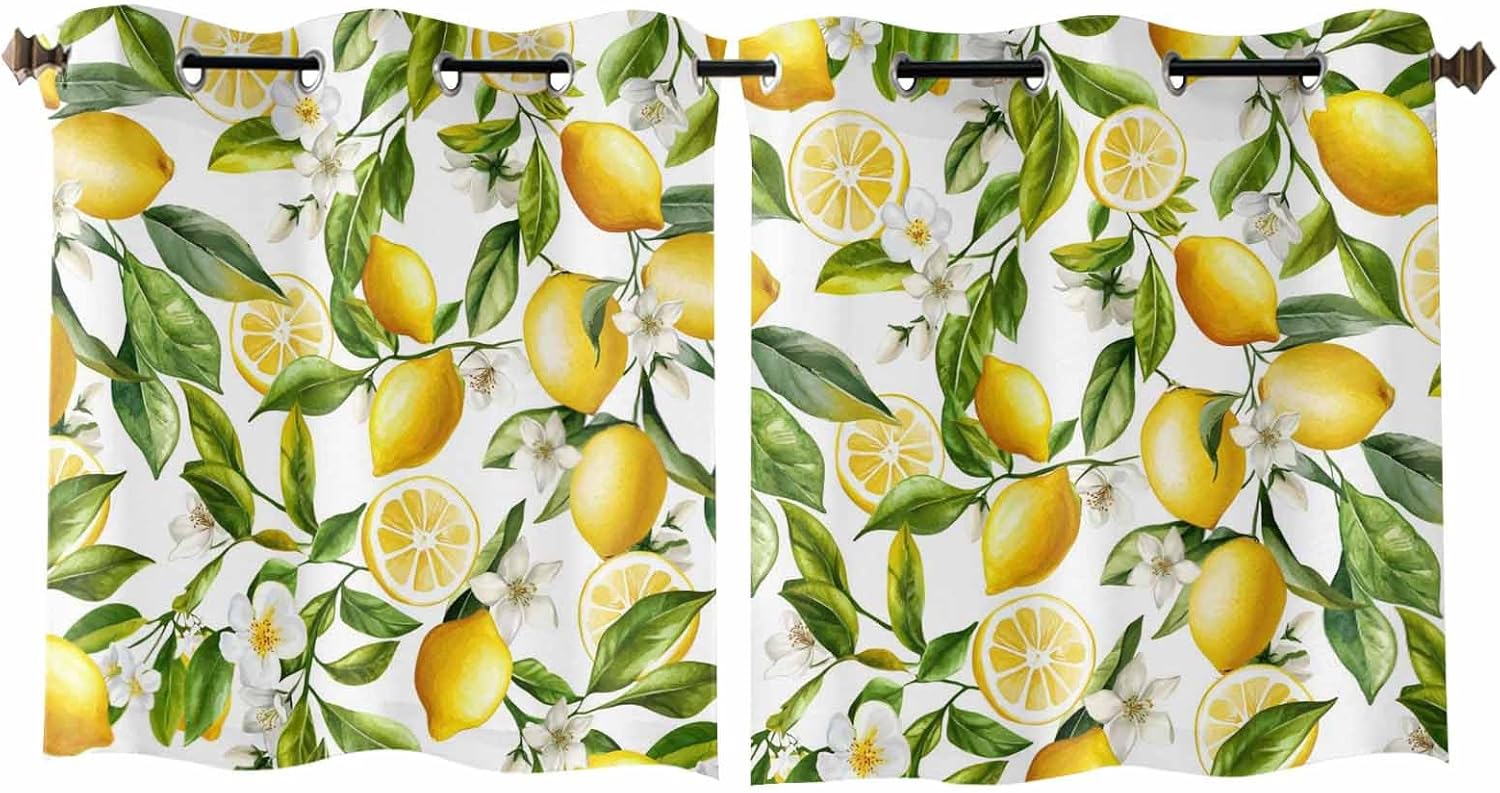 Window Curtains 54 Inches Length - 2 Panels Yellow Fruit Lemon Grommet Curtains & Drapes Window Treatment for Kitchen/Living Room/Laundry Room/Bedroom, 84x54