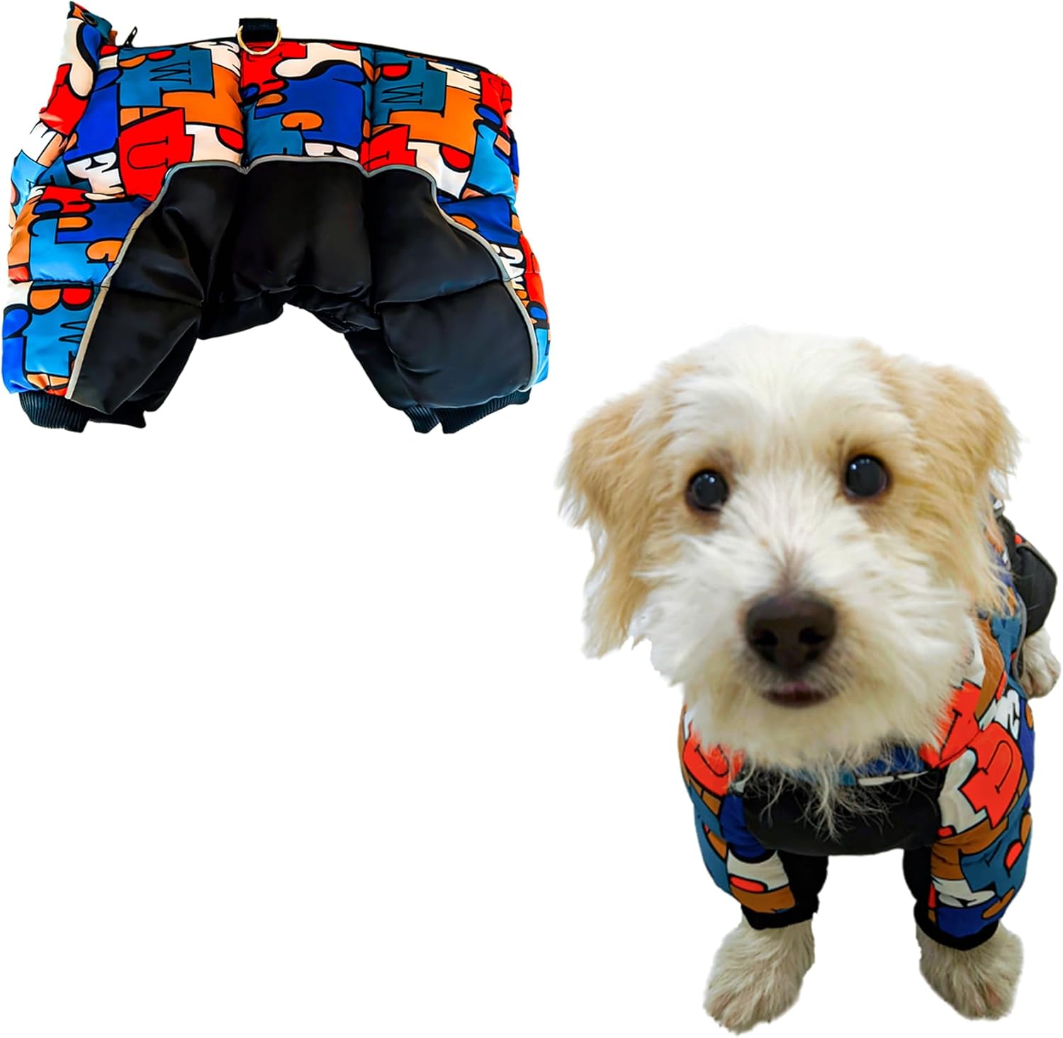 Dog Jacket Windproof Waterproof Reflective Warm Jacket Four Legs with Zipper Snowsuit for Small and Medium Dogs (Medium)